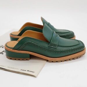 Beklina Pinto Loafer Mule Green Leather Size 8